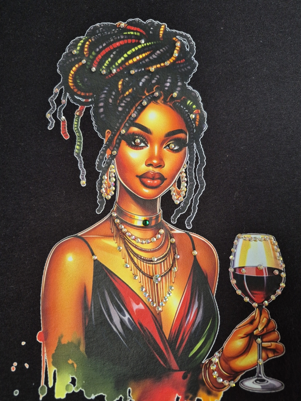 Luxury Hand-Crystalled Wine Queen Graphic Tee - AD Golden Girl